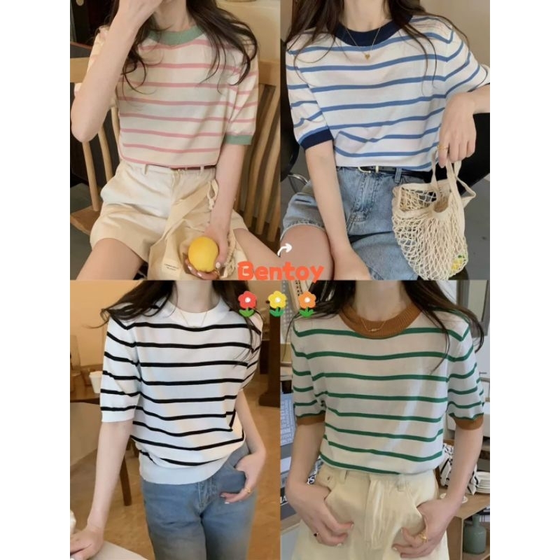 Bentoy（9513)เสื้อยืดไหมพรม แขนสั้น คอกลม สไตล์ เกาหลี ลุคคุณหนู สุดน่ารัก