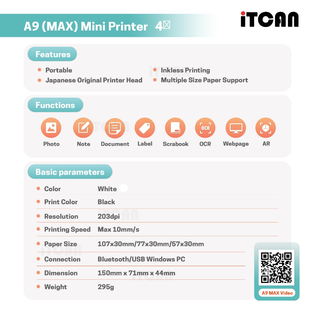 iTCAN เครื่องปริ้นความร้อน Peripage A9 A9Max A9SMax เครื่องปริ้นพกพาขนาดเล็ก ปริ้นใบปะหน้าพัสดุ