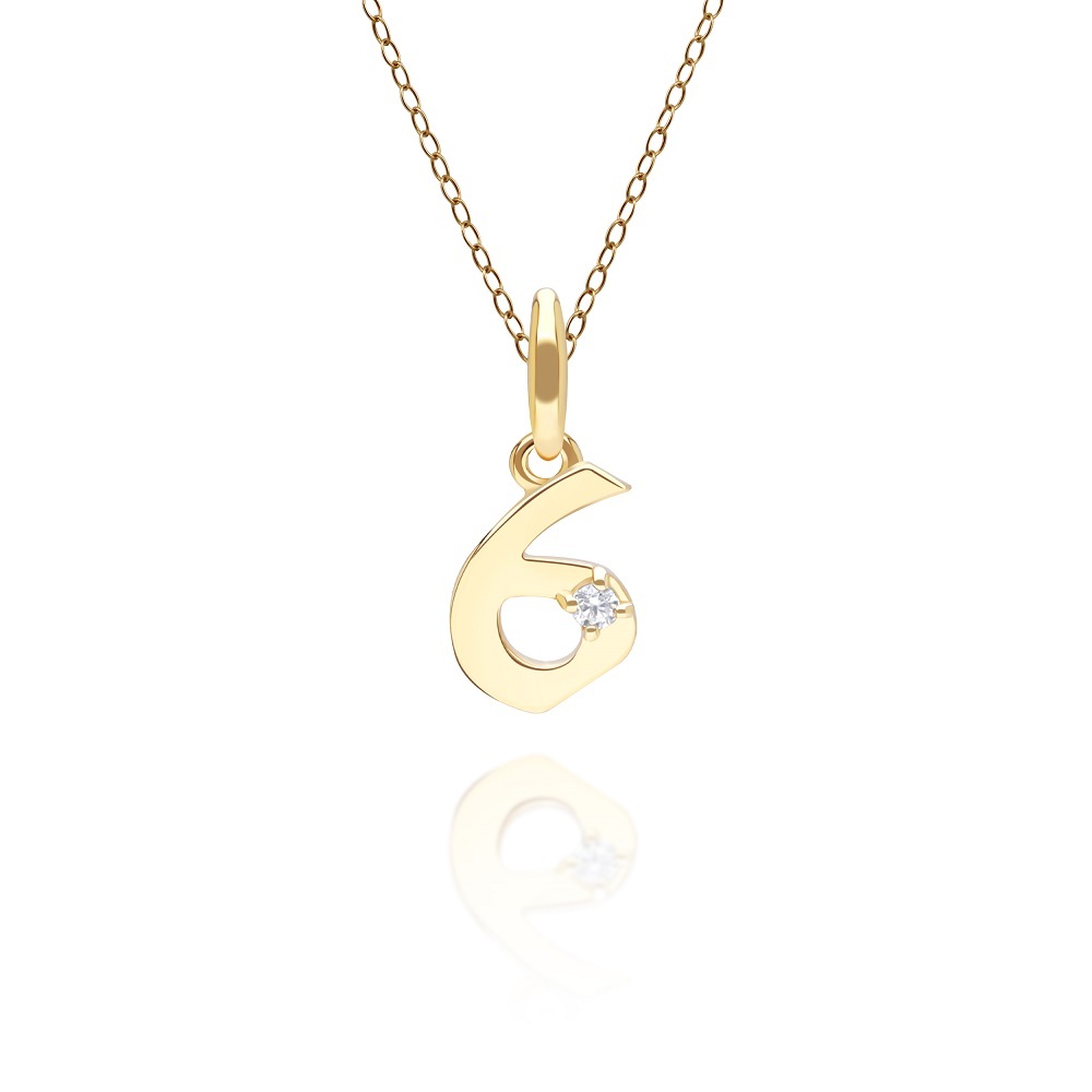 Gemondo จี้ทองคำ 9K ประดับเพชร เลขนำโชคหมายเลข 6 (ไม่รวมสร้อย) Lucky Symbol