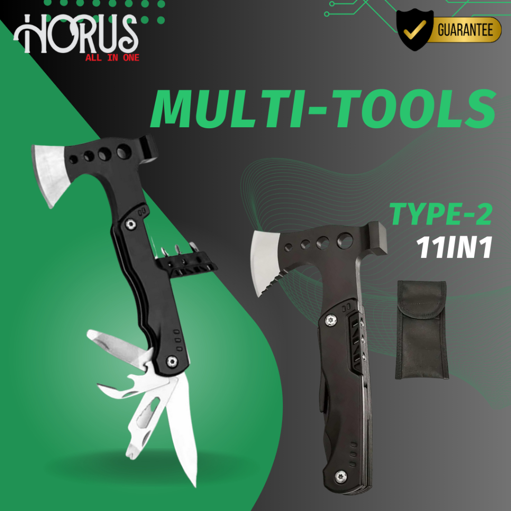 HORUS TYPE-2 ค้อน ขวาน ไขควง มีดอเนกประสงค์ 11IN1 MULTI FUNCTION TOOL เครื่องมือช่างอเนกประสงค์ ทำจา