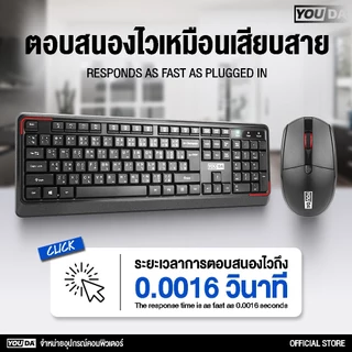 YOUDA คีย์บอร์ดและเมาส์ไร้สาย USB 2.4GHZ รับประกัน 1ปี มีภาษาไทยและภาษาอังกฤษ YD-W313 ชุดคีย์บอร์ดไร้สายพร้อมเมาส์ไร้สาย