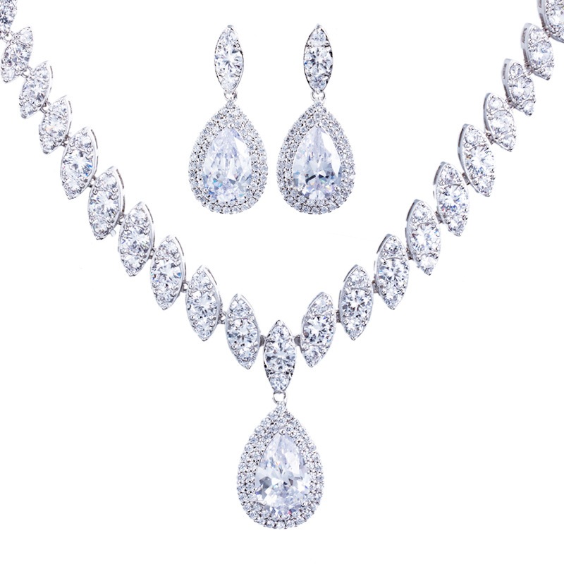 Neriza Jewelry/เครื่องประดับเจ้าสาวเพชรสังเคราะห์เกรดพรีเมี่ยม สร้อยคอต่างหู NSW013