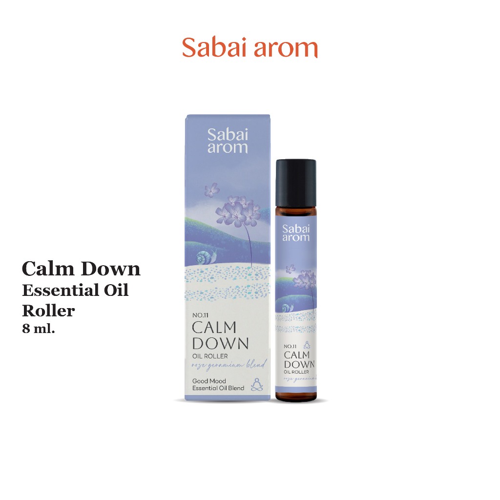 Sabaiarom No.11 Calm Down ลูกกลิ้งน้ำมันหอมระเหย Essential Oil Roller 8 ml. น้ำมันอโรม่า เพื่อความสงบ ผ่อนคลาย คลายกังวล
