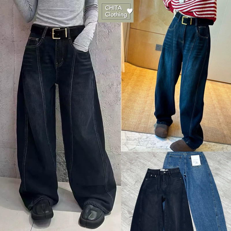 10690 #กางเกงยีนส์ ผ้าไม่ยืด แมทกับเสื้อครอบ เสื้อยาวได้หมด Tag FSY🇰🇷