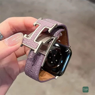 สายนาฬิกา Smartwatch สายหนัง H แบบตัวล็อค พรีเมี่ยม 38/41/42/40/44/45/46มม สําหรับ watch Series 11 10 9 8 ultra 7 6 5 4