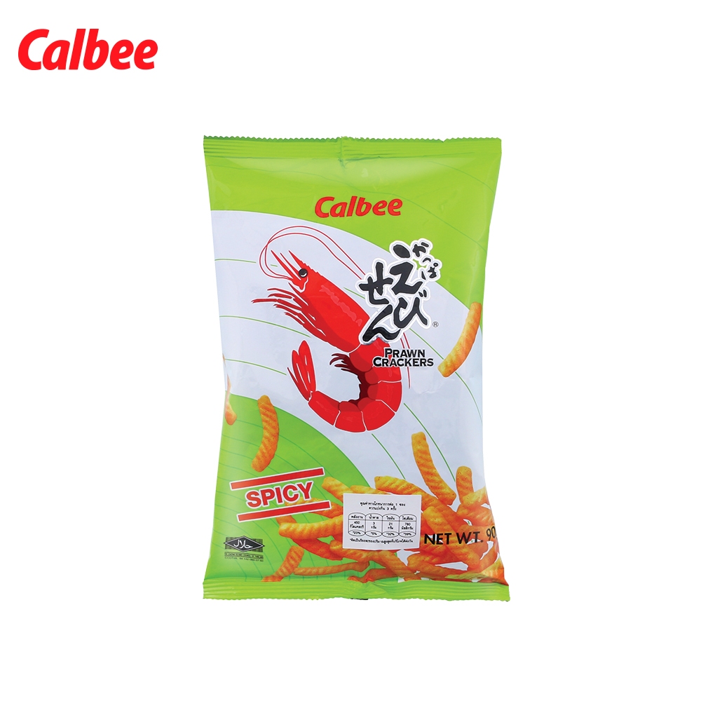 [แพ็ก5] Calbee Prawn Crackers Spicy คาลบี้ ข้าวเกรียบกุ้ง รสสไปซี่ 90ก.