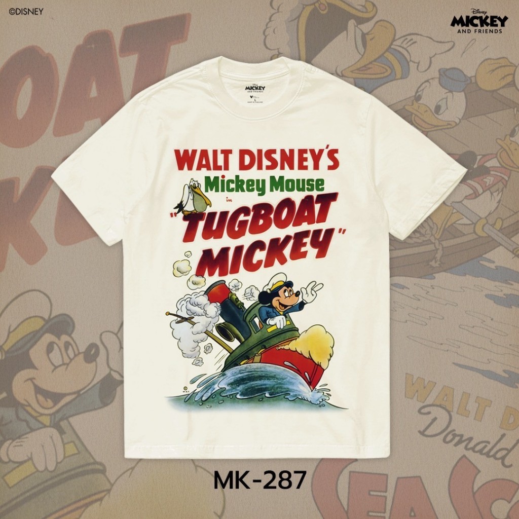 Power 7 Shop เสื้อยืดการ์ตูน "Mickey Mouse" ลิขสิทธ์แท้ DISNEY (MK-287-สีครีม)