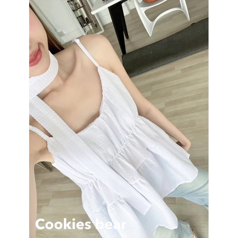 🩵 Nano Top ชุดเซตเสื้อแขนตุ๊กตา+สายเดี่ยวลายริ้ว+สายพันคอ - รูปที่ 6