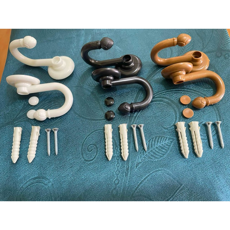 ตะขอสายรวบผ้าม่าน ครบชุด (ตะขอสายรวบ+ฝาปิดรู+สกรู+พุกพลาสติก) พร้อมใช้งาน