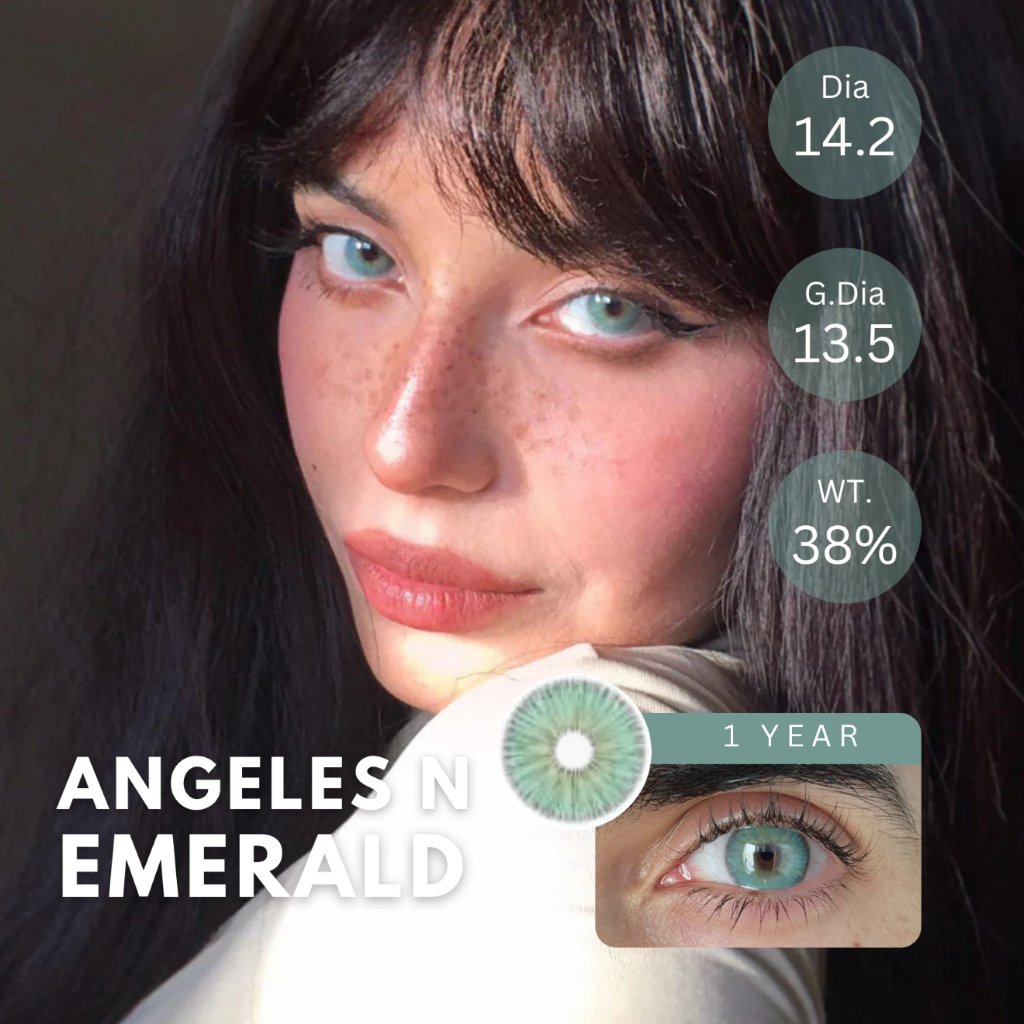 (ทักสอบถามสต็อกก่อนกดสั่ง) คอนแทคเลนส์ (รายปี) รุ่น Angeles N สี Emerald  | Dia 14.2 | 📦ค่าสายตา 0.0