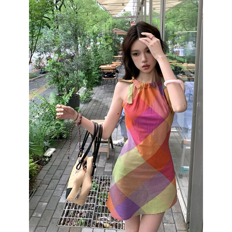 Miko พร้อมส่ง🌈มินิเดรสสายเดียว🌈ชุดเดรสสั้นผู้หญิงสีสันY2k เดรสเซ็กซี่เอวเข้ารูป มีจีบแบบผูกเซือก ชุดไปทะเล สไตล์เกาหลี - รูปที่ 5