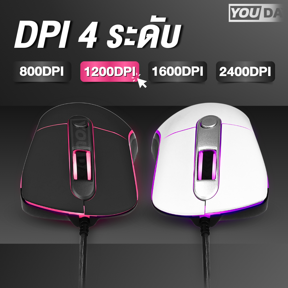 YOUDA เมาส์เกมมิ่ง LED RGB รับประกัน 1ปี เล่นเกมส์/ใช้งาน ปรับDPIได้ 4ระบบ YD-L304 เมาส์LED เมาส์USB เมาส์แบบมีสาย เมาส์