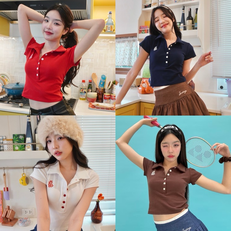เสื้อครอปแขนสั้น ดีเทลปัก Jarinya แต่งกระดุม ผ้านุ่ม ใส่สบาย แมทช์ได้กับทุกลุคน