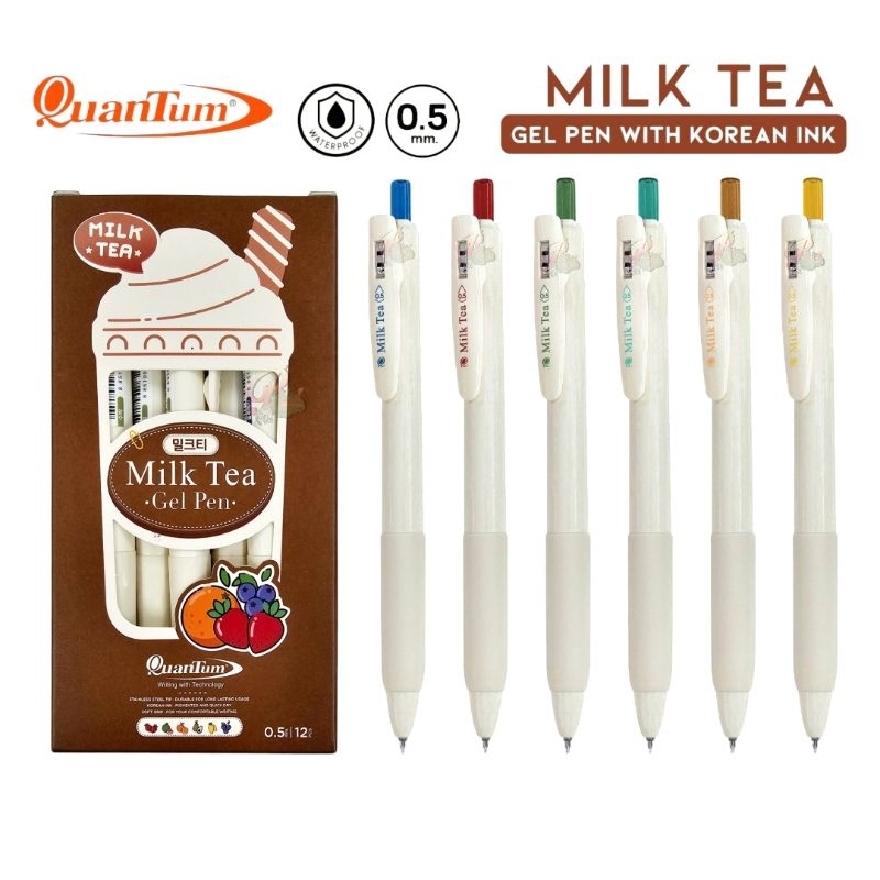 Quantum ปากกาหมึกเจล รุ่น Milk Tea ขนาด 0.5 มม. หมึกน้ำเงิน แห้งไว กันน้ำ (ราคาต่อ 1 ด้าม/คละสี)