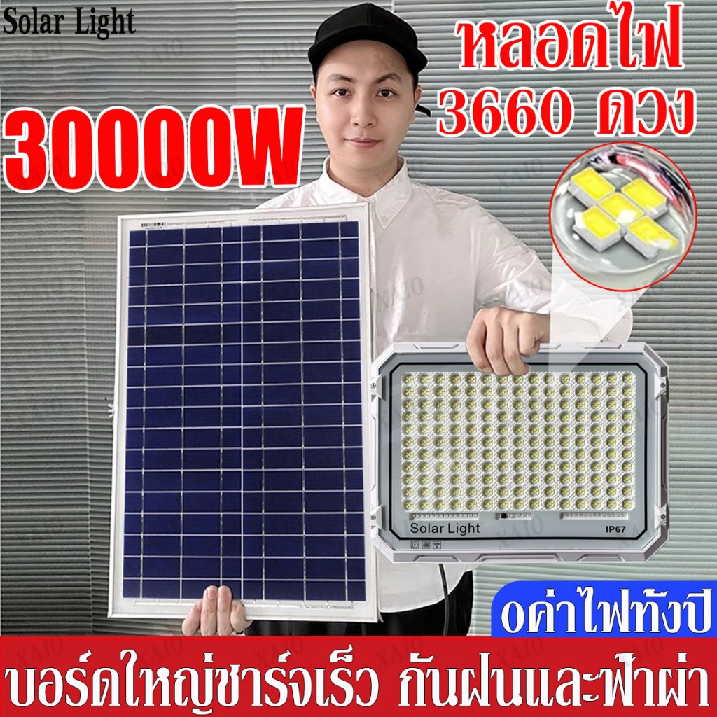 ซื้อ 1 แถม 1 โซล่าเซลล์ 30000w แท้ โซล่าเซลล์ ไฟโซล่าเซลล์ 30000W กันน้ำ IP67  แสงสีขาว สว่างทั้งคืน รับประกัน10ปี