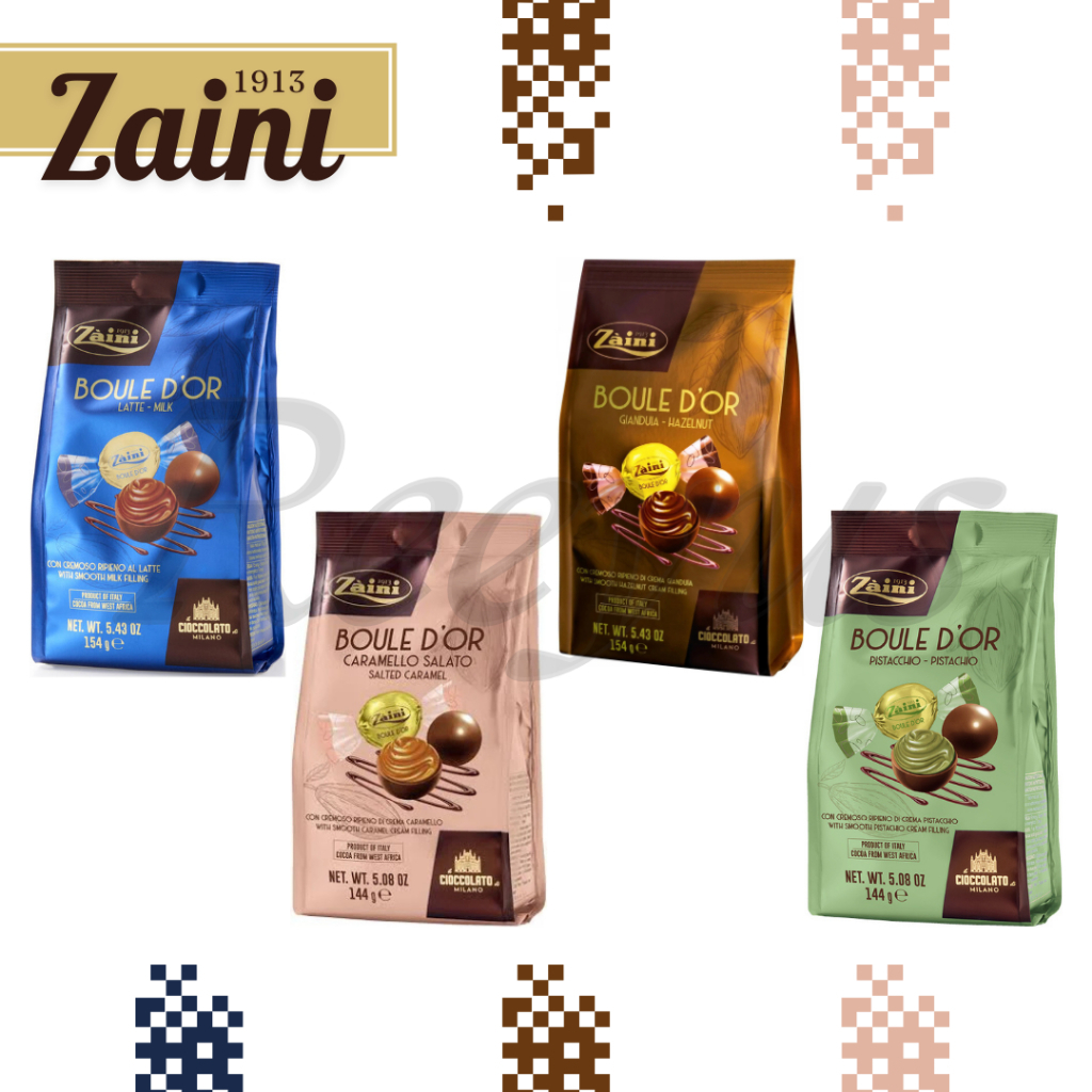 Zaini Boule D'or Fondente นํ้าหนัก 144-154 กรัม มี 4 รส มีประมาณ 15 ชิ้น ช็อกโกแลตสอดไส้ จากอีตาลี