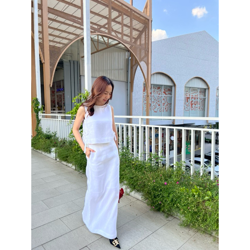 IN Line comfort maxi flow skirt pure white