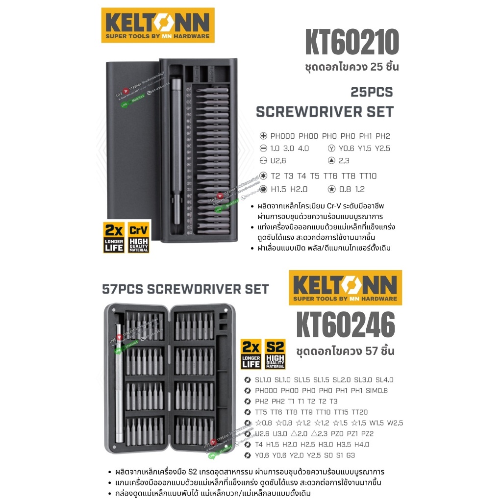 Keltonn รุ่น KT60210 ชุดดอกไขควง 25 ชิ้น / KT60246 ชุดดอกไขควง 57 ชิ้น