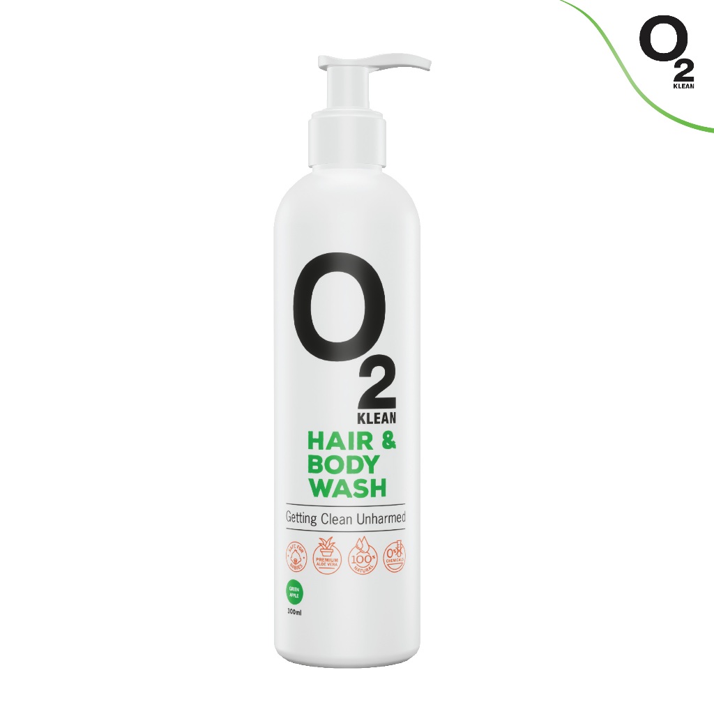 O2 Klean Hair & Body Wash Apple สบู่เหลวและแชมพูในขวดเดียว ที่ปราศจากสารเคมีอันตราย ผลิตจากสารสกัดธร