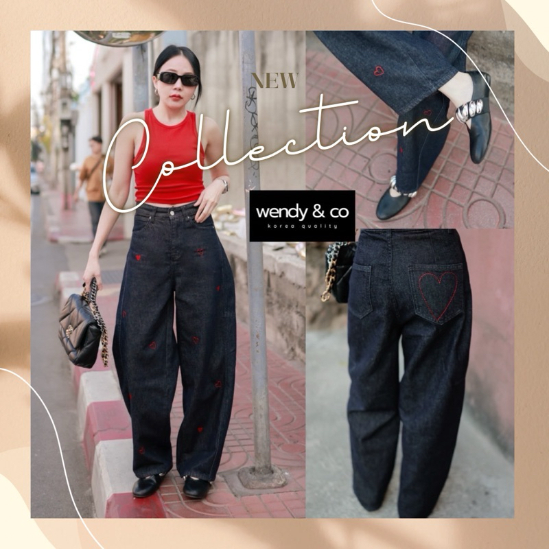 wendy&co 10813 กางเกงยีนส์เบคกี้ปักหัวใจรุ่นใหม่ สุดคิ้วท์