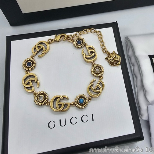 GG Double G Floral Chain Bracelet In Gold Metal สร้อยข้อมือดอกไม้ GG Tier รูปเสือ เกรด ออริ เทียบแท้ งานปั๊ม