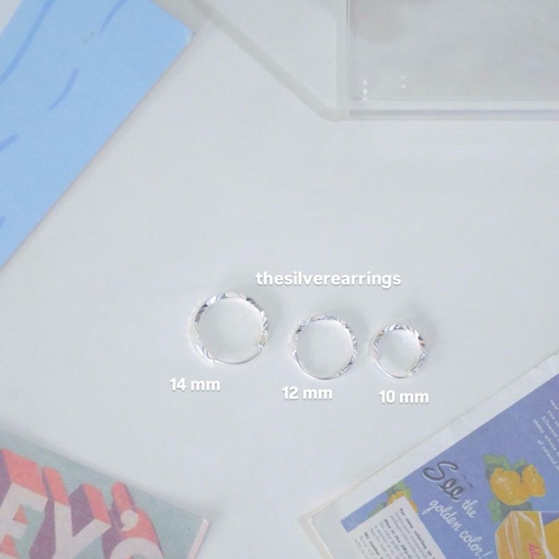 silver925, ต่างหูห่วงเหลี่ยม(ตัดลาย)เงินแท้ ขนาดความหนา 1.2 mm