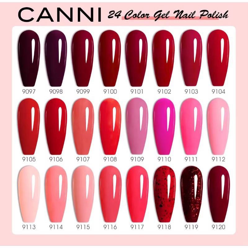 (แยกขวด)สีเจล canni รุ่นใหม่ hema free& TPO free โทนสีแดง สีชมพู