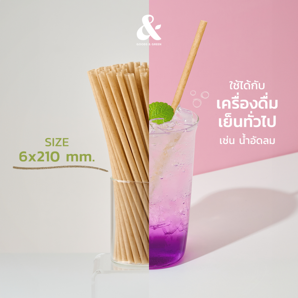 (1 Pack) หลอดชานอ้อย ขนาด 6x210mm มีซอง ปลายตัดตรง บรรจุ 100 ชิ้น สำหรับเครื่องดื่มทั่วไป