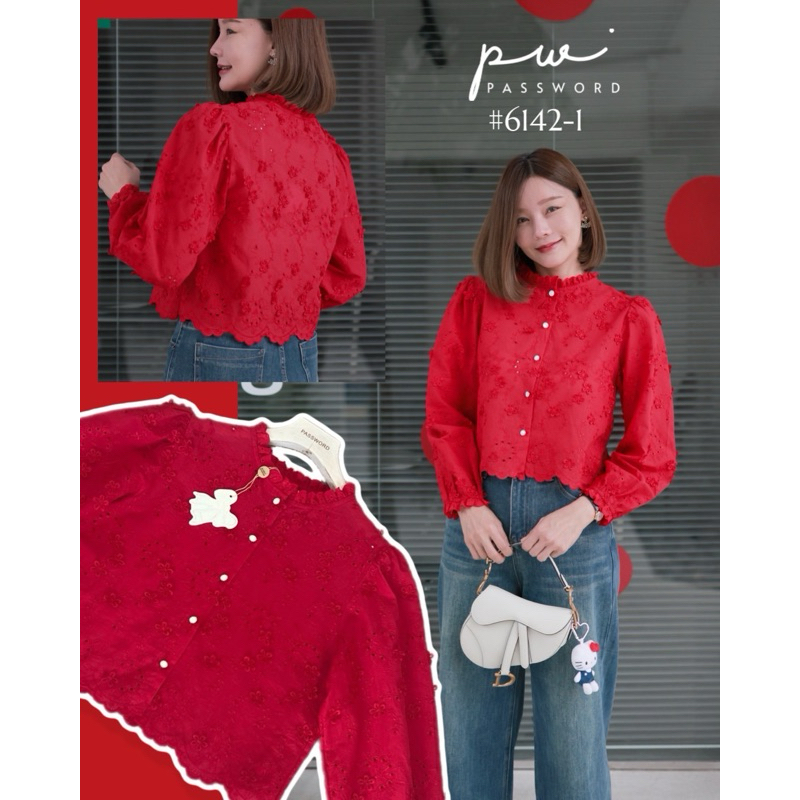 password 6142 เสื้อคอตตอนปักลายดอกไม้นูนทั้งตัว