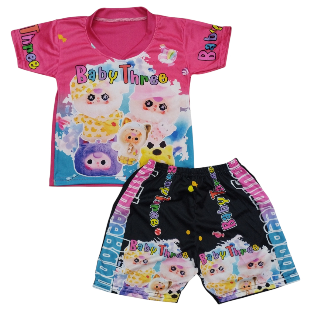 ชุดเด็กลาบูบู้ เบบี้ทรี LABUBU  BABY THREE ไซส์ S กับ M ผ้ามันไมโคร