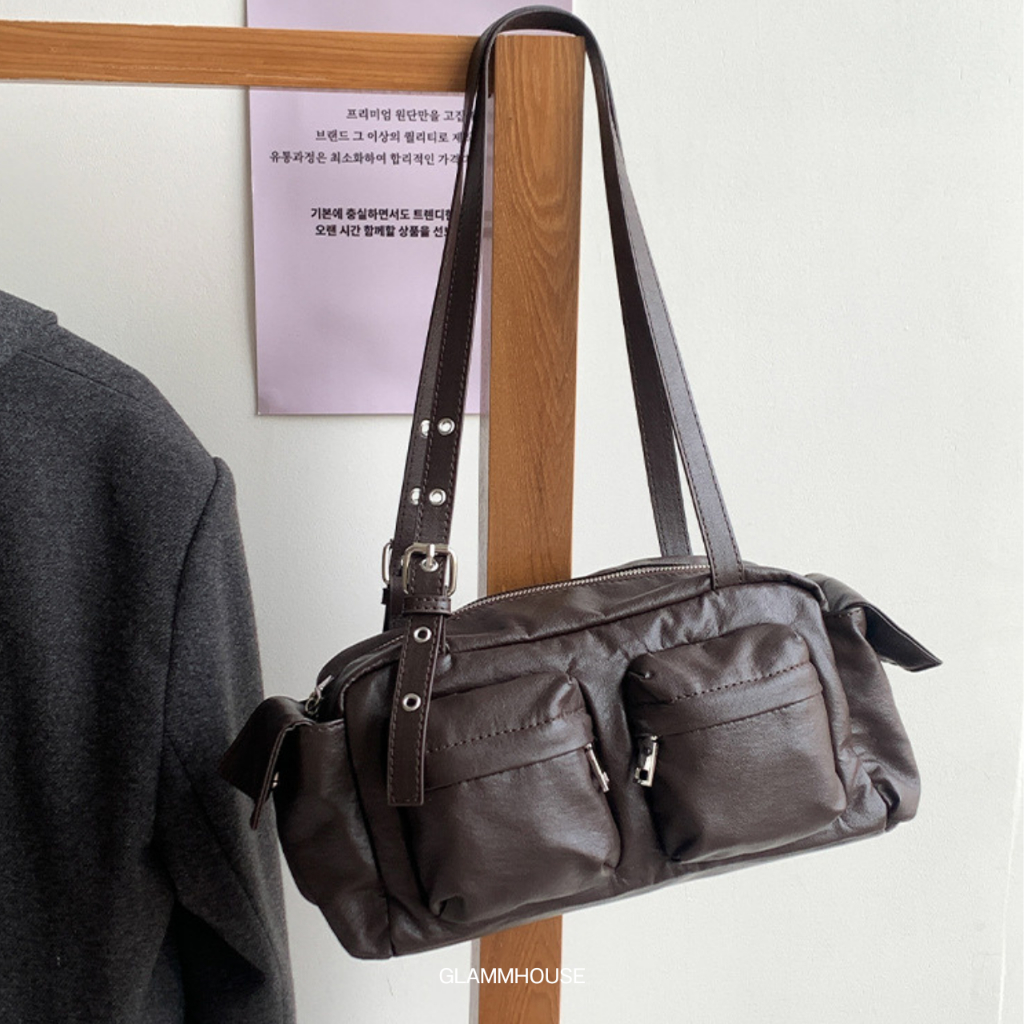 Glammhouse - Jennifer bag กระเป๋าสะพายหนังทรง cargo สายปรับเหลายระดับ กระเป๋าจุได้เยอะ ใบนี้น่ารัก Everydaylook แบบสุดๆ