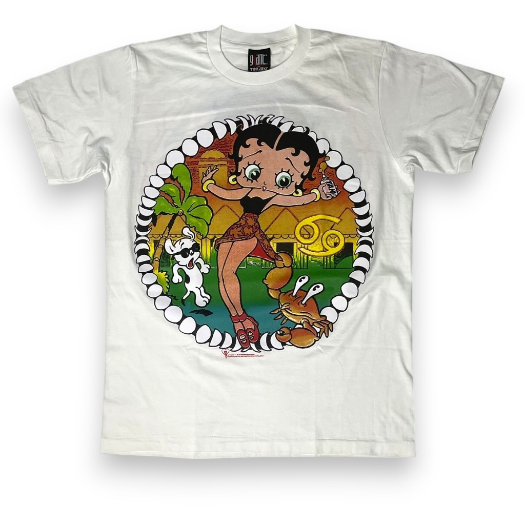 เสื้อยืด Betty Boop สีขาวฝอกเฟด สไตล์วินเทจ สกรีนหน้าหลัง