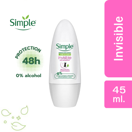 Simple โรลออน Invisible ป้องกันเหงื่อ กลิ่นหอมธรรมชาติ ไม่ทิ้งคราบเหลือง