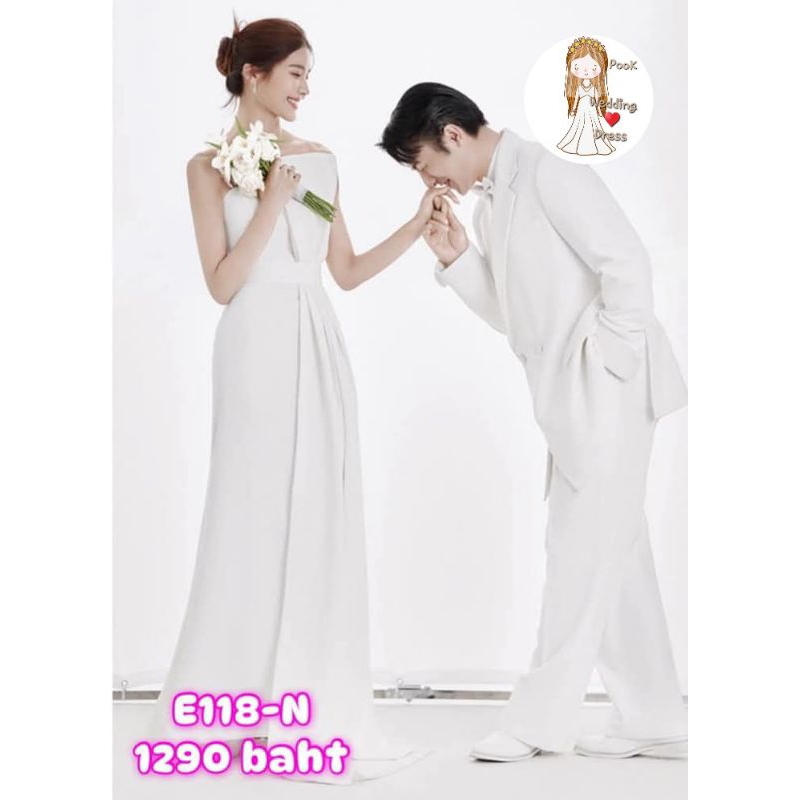 #ชุดเจ้าสาว E118-N #ชุดแต่งงาน ชุดพรีเวดดิ้ง งานหมั้น ชุดสวย งานเนียบ ผ้าดี มินิมอล E118-N