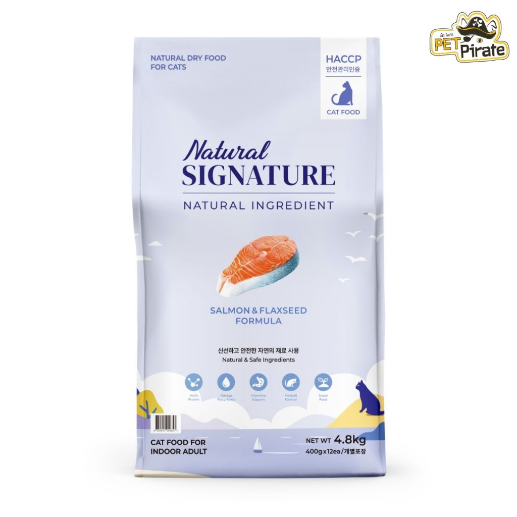 Natural Signature อาหารเม็ดสำหรับแมวโตเลี้ยงในบ้าน สูตรไก่และแซลมอน โปรตีน วิตามินแร่ธาตุครบ 4.8 กก.