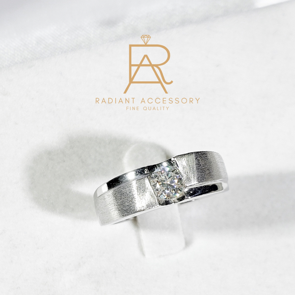 แหวนเงินแท้ แหวนชาย ฝังเพชร Moissanite 0.5 กะรัต ชุบทองคำขาว ตัวเรือนทำลาย