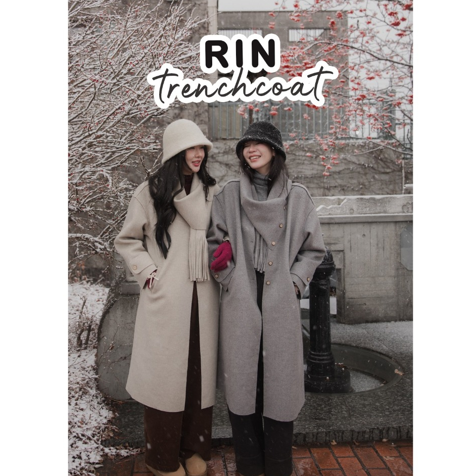 RIN TRENCHCOAT โค้ชยาวผ้าวูล ผ้าวูลพริ้วมาพร้อมผ้าพันคอเข้าเซต ทรงสวยมากๆค่ะ