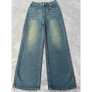 กางเกงยีนส์ทรงกระบอก สีสนิมเข้มแต่งเฟดขา ทรงสวยผ้าไม่ยืด ป้า…