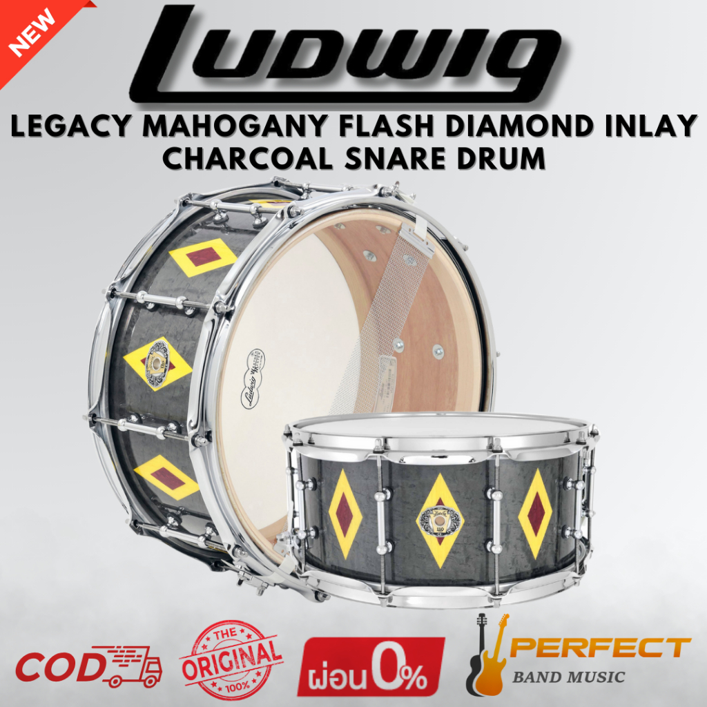 กลองสแนร์ LUDWIG Legacy Mahogany Flash Diamond Inlay Charcoal Snare Drum [ผ่อน 0% 10เดือน]