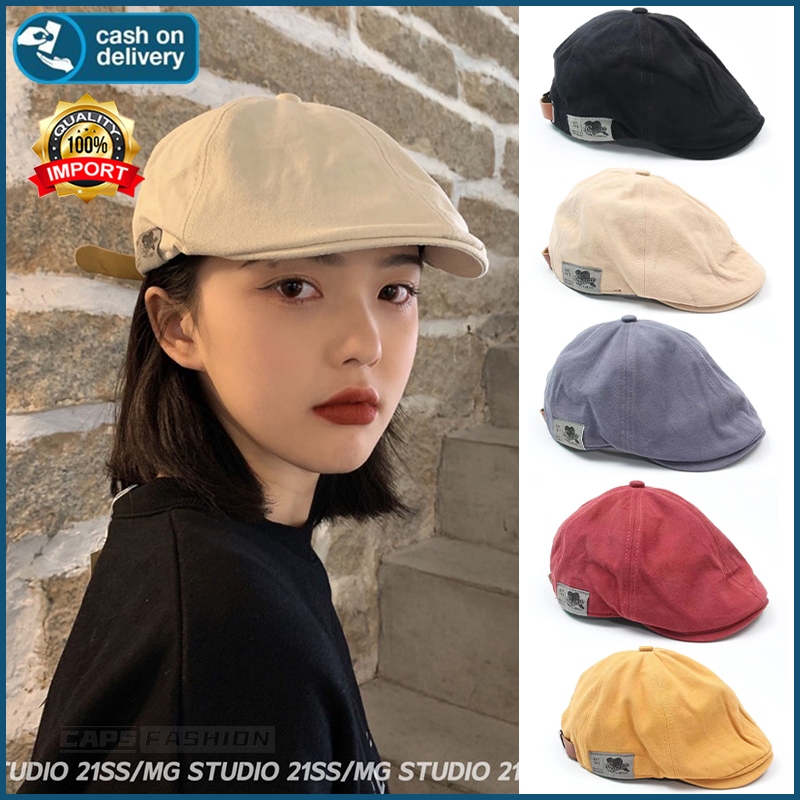 หมวกเบเรต์ หมวกเด็กส่งหนังสือพิมพ์ปัก ปรับขนาดได้ ผ้าฝ้ายแท้ Beret hat สําหรับผู้หญิง และผู้ชาย