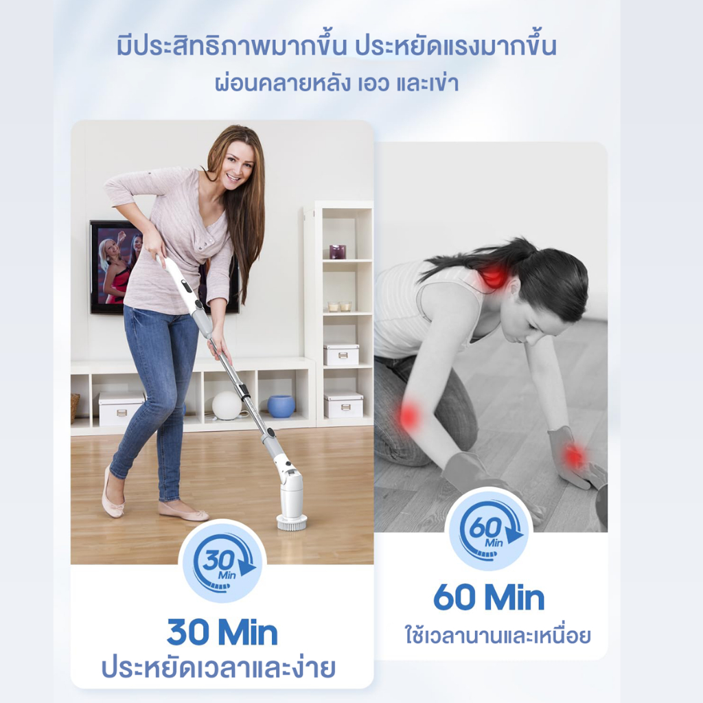 NC-XIOAM 9in1แปรงขัดห้องน้ำไฟฟ้า 4000mAh มุมที่ปรับได้ 90° พร้อมจอภาพดิจิตอล หัวแปรง 9 อัน สำหรับทำความสะอาดรถยนต์และในค - รูปที่ 3