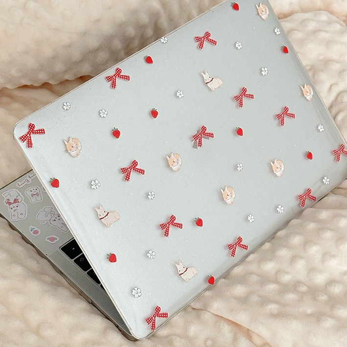 Shesell พร้อมส่ง✨เคส macbook(Glitter)Red ribbion bunny M4 Air13/15 A3241 Pro13 M3 เคสสำหรับแมคบุ๊คใส