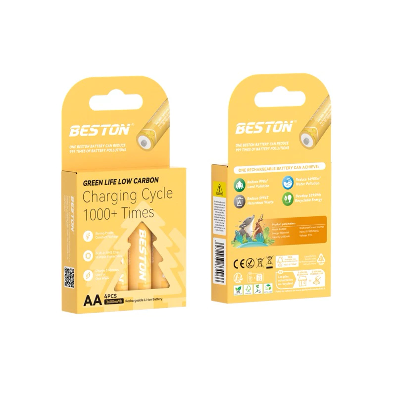 ถ่านชาร์จ AA Beston 1.5V Li-ion 3600mWh แบตเตอรี่ลิเธียมแบบชาร์จไฟได้ จำนวน 4 ก้อน