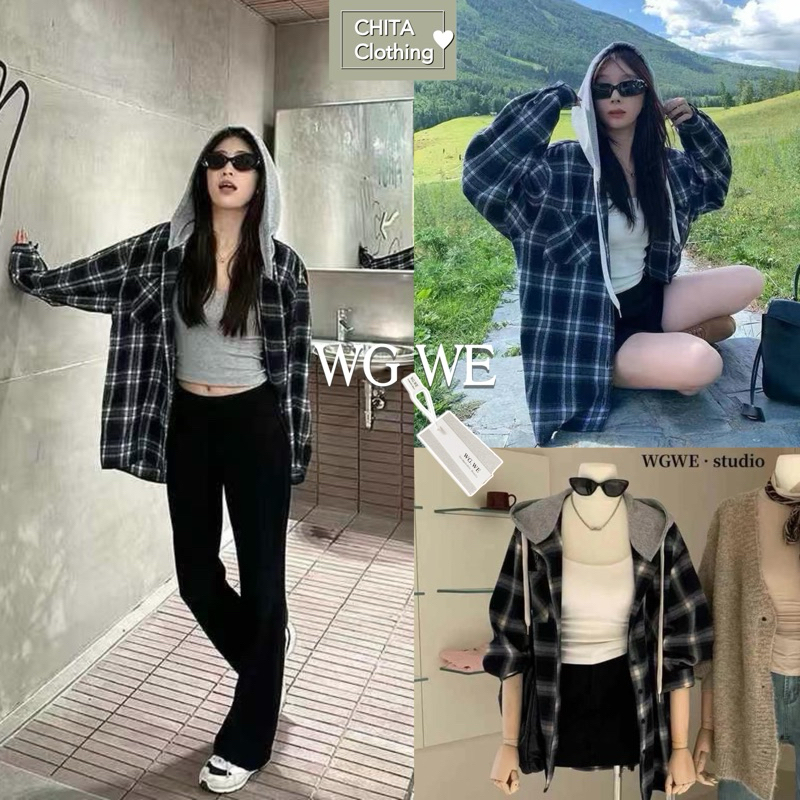 2331# เสื้อคลุมฮู๊ดแขนยาว ลายสก็อต เนื้อผ้าดี งานสวย Tag WG.WE