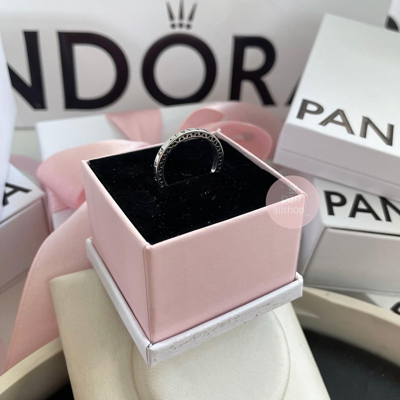 (ของแท้100%)Pandora silver ring แหวนโลโก้เพชรรอบ