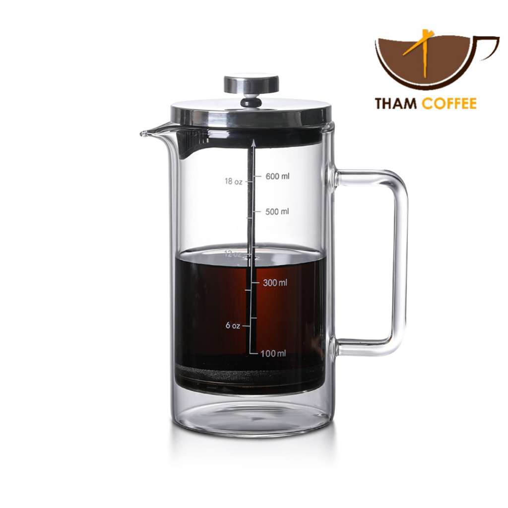 เหยือกชงกาแฟสด กาชงกาแฟ French Press ชงง่ายเพียงแค่กด ทนความร้อนได้ดี 300ml 600ml แก้ว 2ชั้น thamcoffee
