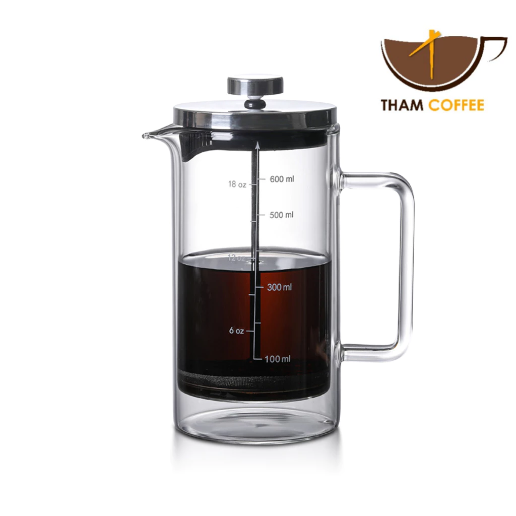 เหยือกชงกาแฟสด กาชงกาแฟ French Press ชงง่ายเพียงแค่กด ทนความร้อนได้ดี 300ml 600ml แก้ว 2ชั้น Tham coffee