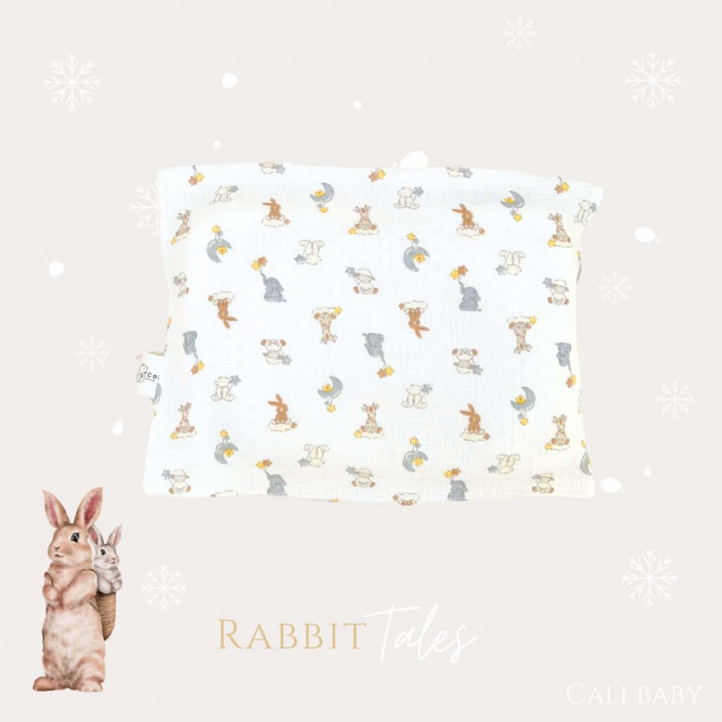 Cali ปลอกหมอน ผ้ามัสลินทอ *Rabbit tale🐇*ป้าย Cali Baby