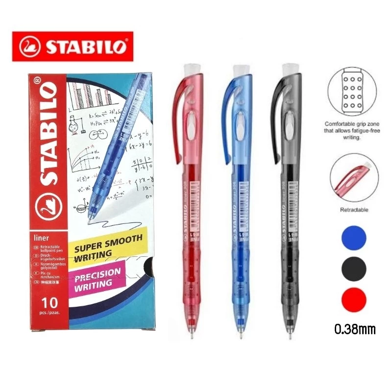 Stabilo ปากกาลูกลื่น Liner 308 ขนาด 0.38 มม. หมึกน้ำเงิน, แดง และดำ (ราคาต่อ 1 ด้าม)