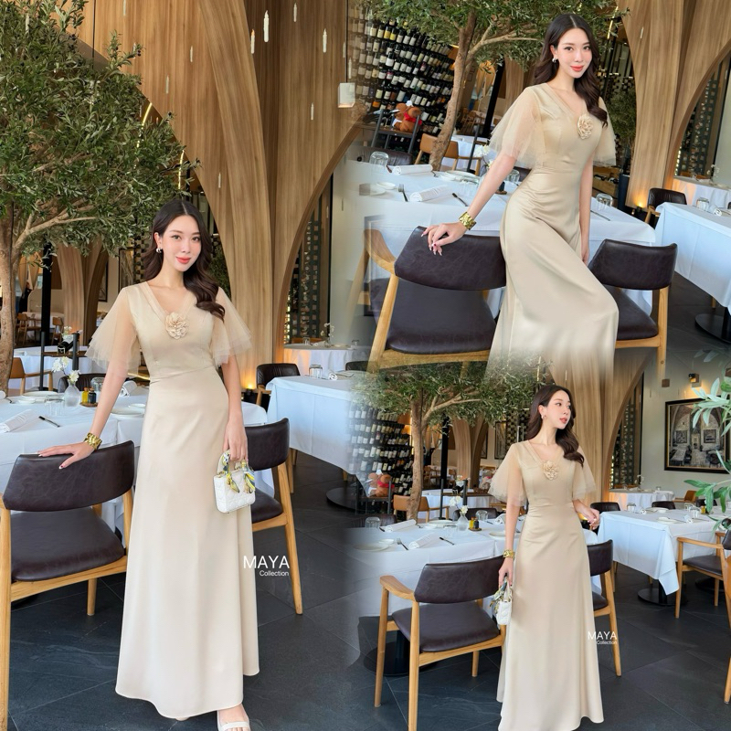 G123 ส่งฟรี ชุดเดรสออกงาน เดรสเพื่อนเจ้าสาว เดรสไปงาน s -2xl ใส่สวยมากกกก แถมดอกไม้เข็มกลัด1ดอก รูปที่ 4